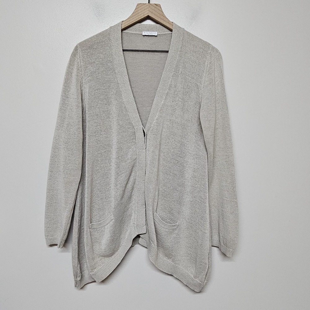 Brunello‎ Cucinelli Oversized Beige Linen Button Cardigan Sweater Italy M READ